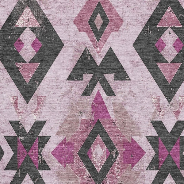 HomeRoots 8' Pink and Charcoal Southwestern Round Rug - Washable, UV Protected, Stylish & Stain-Resistant Design 706760