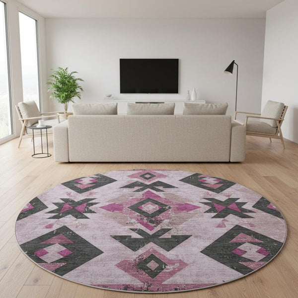 HomeRoots 8' X 10' Pink and Charcoal Southwestern Area Rug - Washable, Stain-Resistant, UV-Protected Style 706761