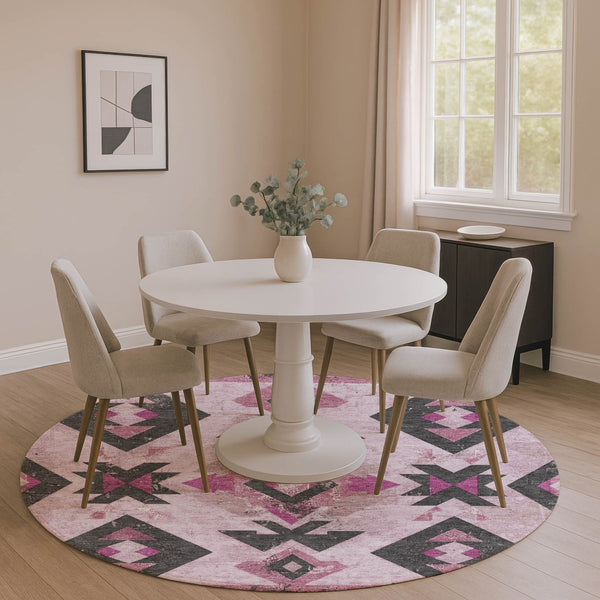 HomeRoots 8' X 10' Pink and Charcoal Southwestern Area Rug - Washable, Stain-Resistant, UV-Protected Style 706761