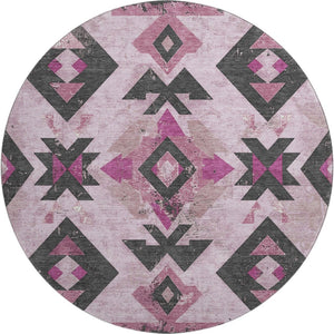 HomeRoots 8' X 10' Pink and Charcoal Southwestern Area Rug - Washable, Stain-Resistant, UV-Protected Style 706761