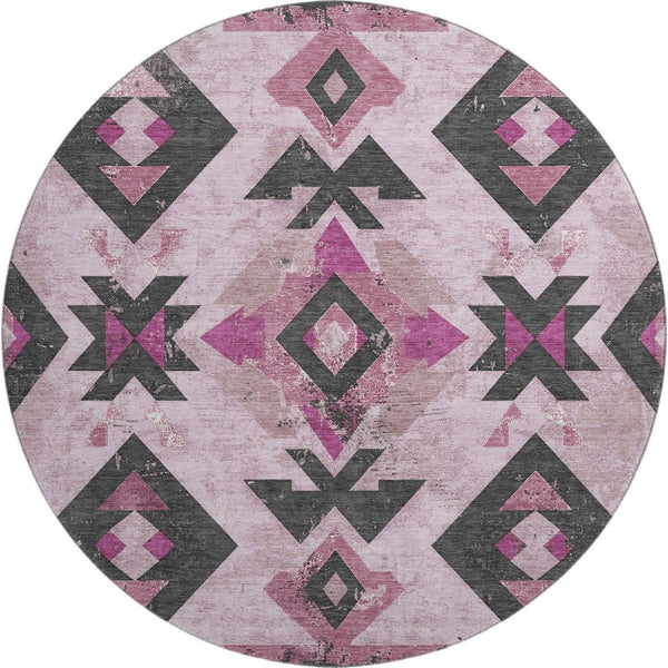 HomeRoots 8' X 10' Pink and Charcoal Southwestern Area Rug - Washable, Stain-Resistant, UV-Protected Style 706761