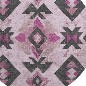 HomeRoots 8' X 10' Pink and Charcoal Southwestern Area Rug - Washable, Stain-Resistant, UV-Protected Style 706761