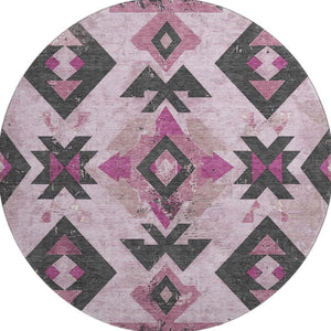 HomeRoots 8' X 10' Pink and Charcoal Southwestern Area Rug - Washable, Stain-Resistant, UV-Protected Style 706761