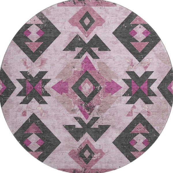 HomeRoots 8' X 10' Pink and Charcoal Southwestern Area Rug - Washable, Stain-Resistant, UV-Protected Style 706761