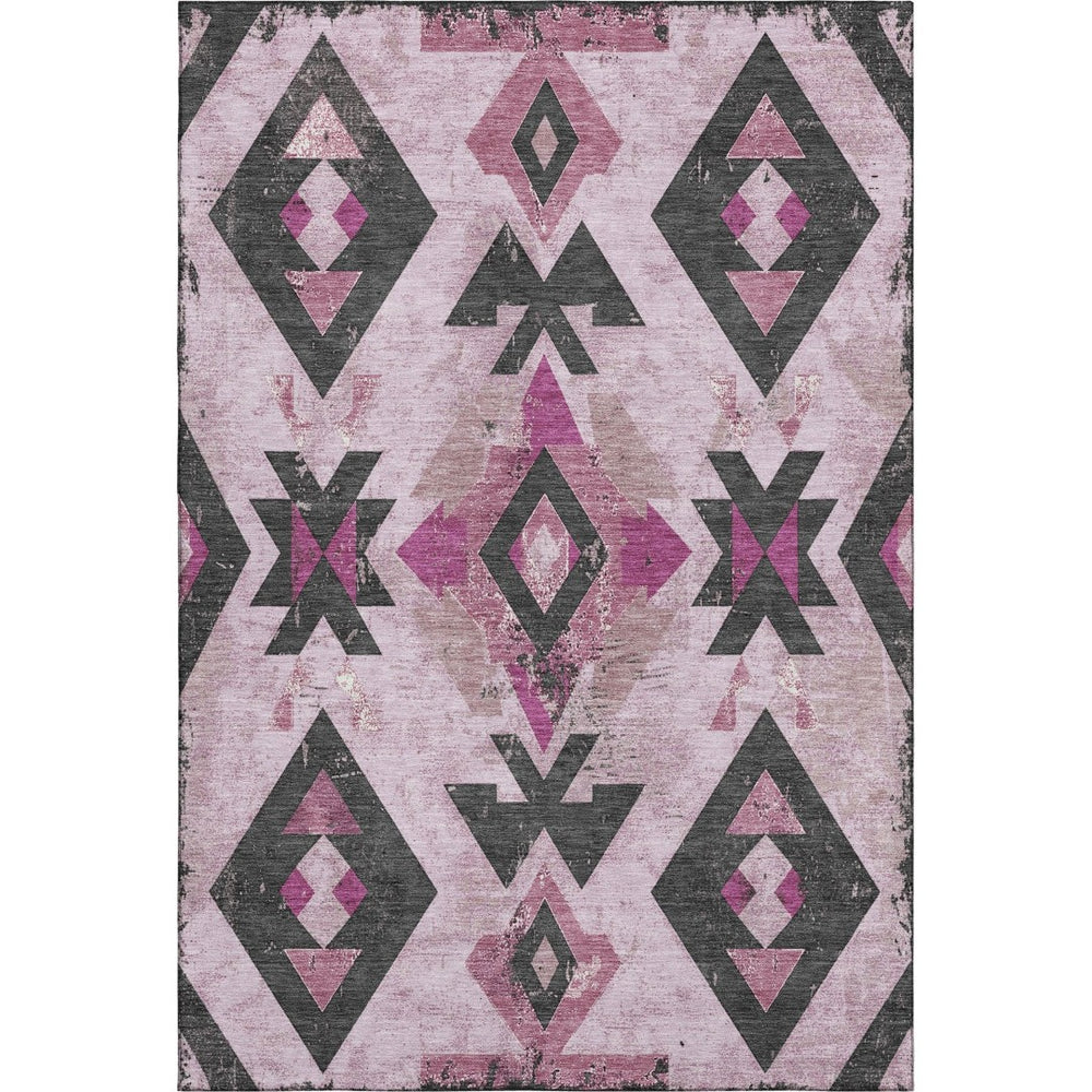 HomeRoots 9' X 12' Pink & Charcoal Southwestern Washable Area Rug with UV Protection for Busy Homes & Decor 706762