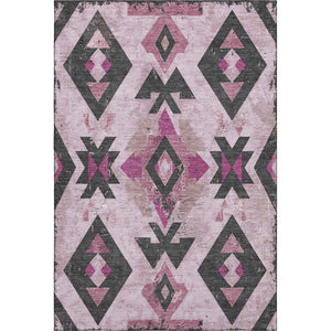 HomeRoots 9' X 12' Pink & Charcoal Southwestern Washable Area Rug with UV Protection for Busy Homes & Decor 706762