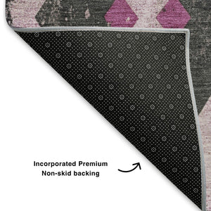 HomeRoots 9' X 12' Pink & Charcoal Southwestern Washable Area Rug with UV Protection for Busy Homes & Decor 706762