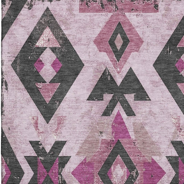 HomeRoots 9' X 12' Pink & Charcoal Southwestern Washable Area Rug with UV Protection for Busy Homes & Decor 706762
