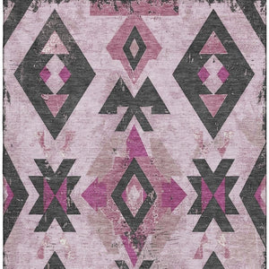 HomeRoots 9' X 12' Pink & Charcoal Southwestern Washable Area Rug with UV Protection for Busy Homes & Decor 706762