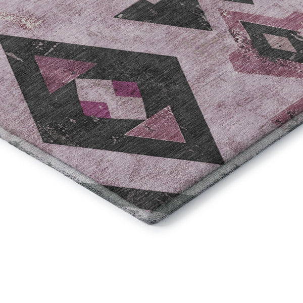 HomeRoots 10' X 14' Pink and Charcoal Southwestern Area Rug - Stylish, Washable, UV-Protected for Active Homes! 706763