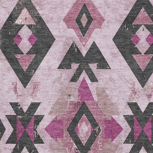 HomeRoots 10' X 14' Pink and Charcoal Southwestern Area Rug - Stylish, Washable, UV-Protected for Active Homes! 706763