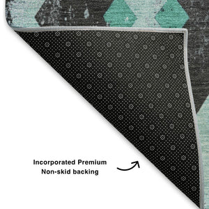HomeRoots 8' X 10' Teal and Charcoal Southwestern Area Rug - Stylish, Washable, UV-Protected, Durable Design! 706767