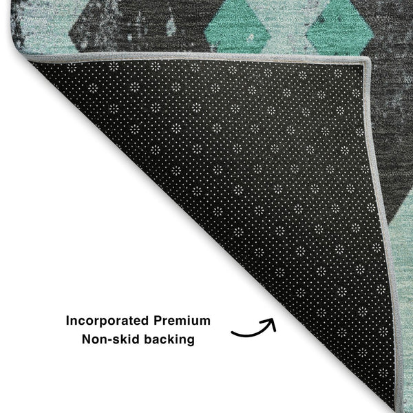 HomeRoots 8' X 10' Teal and Charcoal Southwestern Area Rug - Stylish, Washable, UV-Protected, Durable Design! 706767