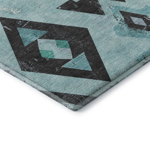 HomeRoots 8' X 10' Teal and Charcoal Southwestern Area Rug - Stylish, Washable, UV-Protected, Durable Design! 706767