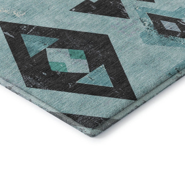 HomeRoots 8' X 10' Teal and Charcoal Southwestern Area Rug - Stylish, Washable, UV-Protected, Durable Design! 706767