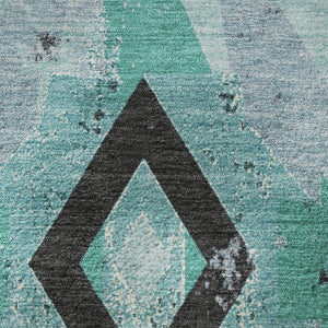 HomeRoots 8' X 10' Teal and Charcoal Southwestern Area Rug - Stylish, Washable, UV-Protected, Durable Design! 706767