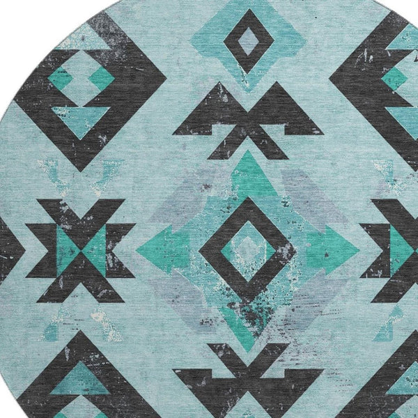 HomeRoots 8' X 10' Teal and Charcoal Southwestern Area Rug - Stylish, Washable, UV-Protected, Durable Design! 706767