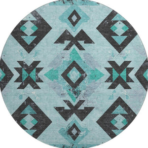 HomeRoots 8' X 10' Teal and Charcoal Southwestern Area Rug - Stylish, Washable, UV-Protected, Durable Design! 706767