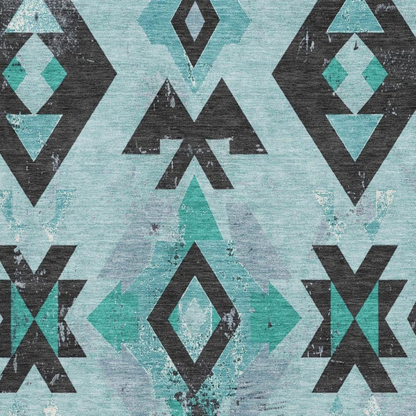 HomeRoots 10' X 14' Teal And Charcoal Southwestern Area Rug – Durable, Washable, UV-Protected for Everyday Life 706769