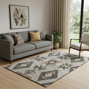 HomeRoots 8' Stylish Taupe and Charcoal Southwestern Round Rug - Washable, UV-Protected, Pet-Friendly Design! 706772