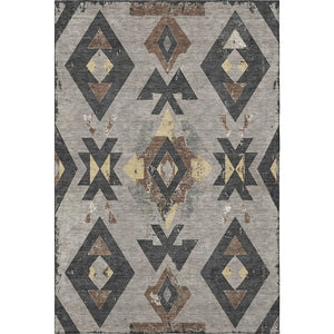 HomeRoots 8' Stylish Taupe and Charcoal Southwestern Round Rug - Washable, UV-Protected, Pet-Friendly Design! 706772