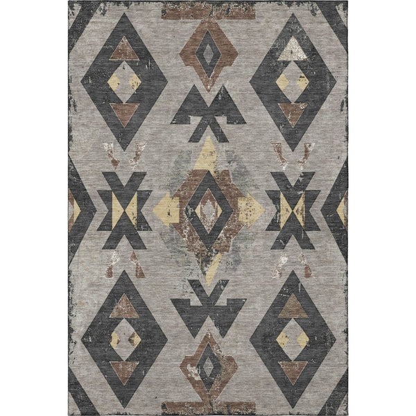 HomeRoots 8' Stylish Taupe and Charcoal Southwestern Round Rug - Washable, UV-Protected, Pet-Friendly Design! 706772