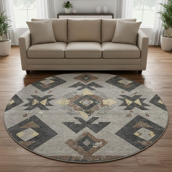 HomeRoots 8' X 10' Durable Southwestern Area Rug in Taupe & Charcoal - UV Protected, Stain-Resistant Design! 706773