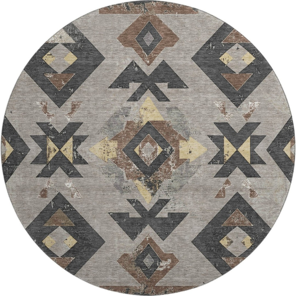 HomeRoots 8' X 10' Durable Southwestern Area Rug in Taupe & Charcoal - UV Protected, Stain-Resistant Design! 706773