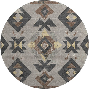 HomeRoots 8' X 10' Durable Southwestern Area Rug in Taupe & Charcoal - UV Protected, Stain-Resistant Design! 706773