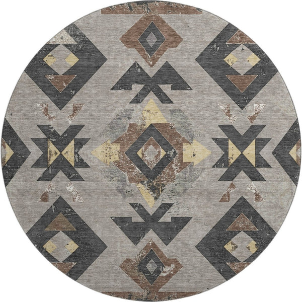HomeRoots 8' X 10' Durable Southwestern Area Rug in Taupe & Charcoal - UV Protected, Stain-Resistant Design! 706773