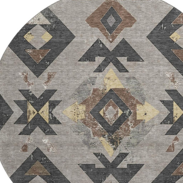 HomeRoots 8' X 10' Durable Southwestern Area Rug in Taupe & Charcoal - UV Protected, Stain-Resistant Design! 706773