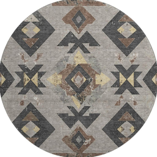 HomeRoots 8' X 10' Durable Southwestern Area Rug in Taupe & Charcoal - UV Protected, Stain-Resistant Design! 706773