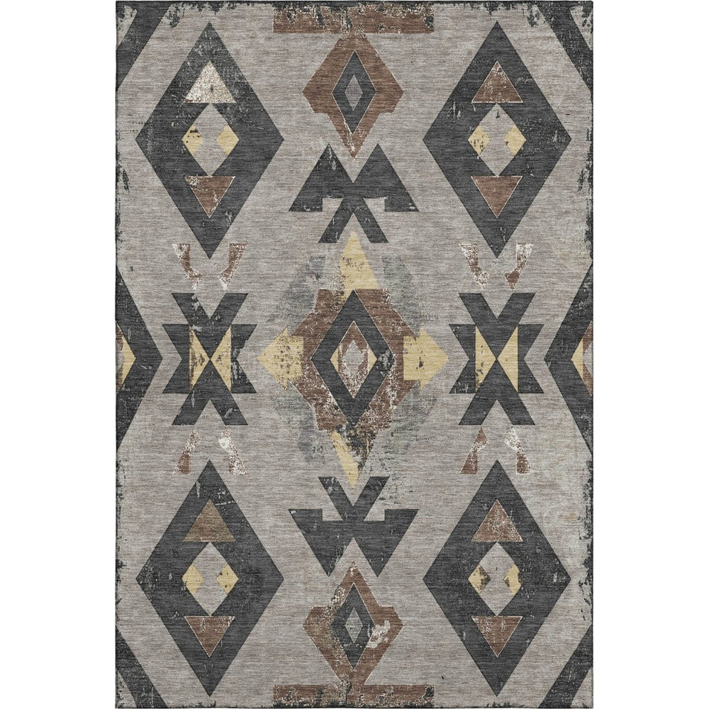 HomeRoots 9' X 12' Southwestern Taupe & Charcoal Washable Area Rug with UV Protection for Everyday Use 706774