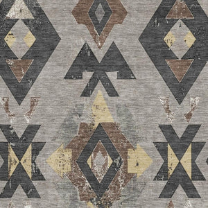 HomeRoots 9' X 12' Southwestern Taupe & Charcoal Washable Area Rug with UV Protection for Everyday Use 706774