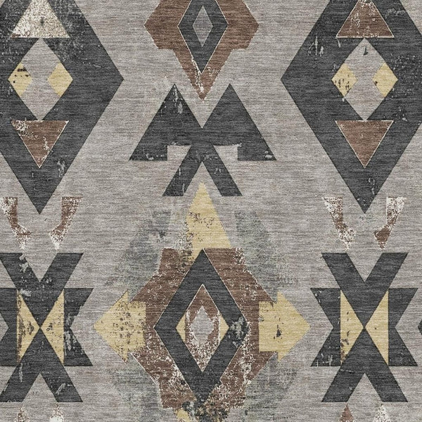HomeRoots 9' X 12' Southwestern Taupe & Charcoal Washable Area Rug with UV Protection for Everyday Use 706774