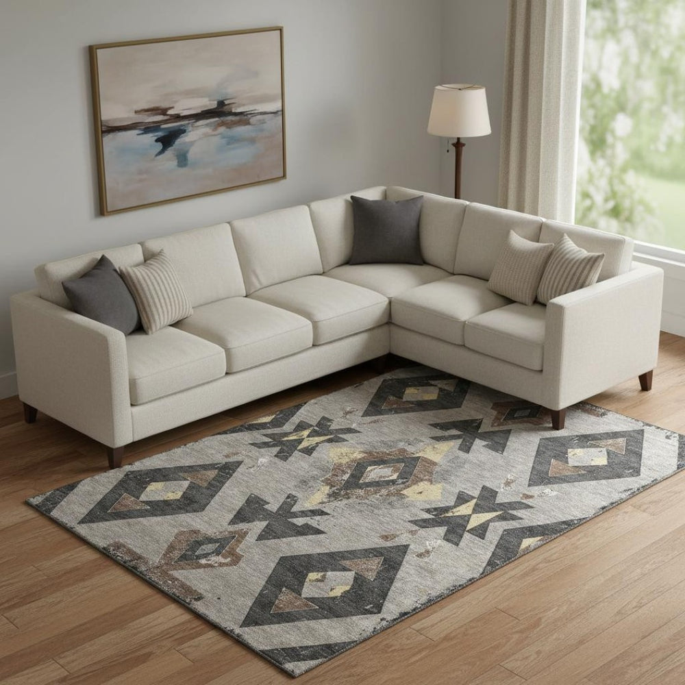 HomeRoots 10' X 14' Taupe & Charcoal Southwestern Area Rug - Washable, UV-Protected, Durable & Stylish Design 706775