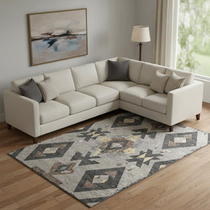 HomeRoots 10' X 14' Taupe & Charcoal Southwestern Area Rug - Washable, UV-Protected, Durable & Stylish Design 706775