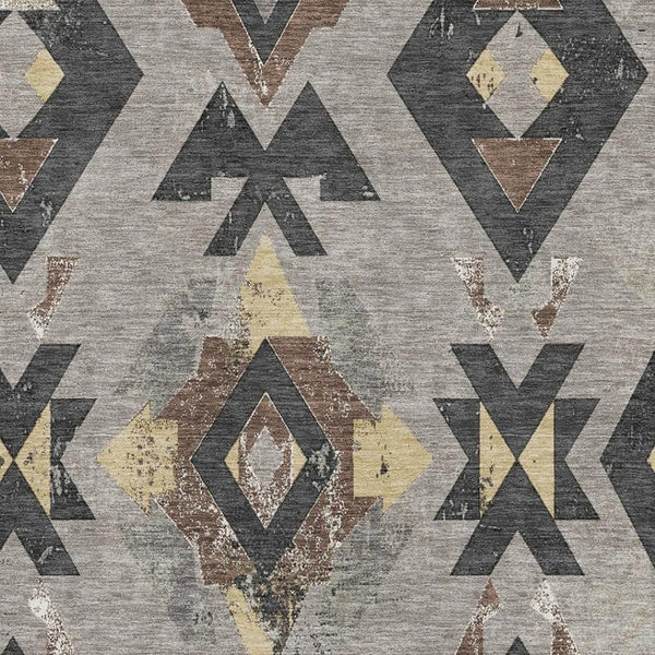 HomeRoots 10' X 14' Taupe & Charcoal Southwestern Area Rug - Washable, UV-Protected, Durable & Stylish Design 706775