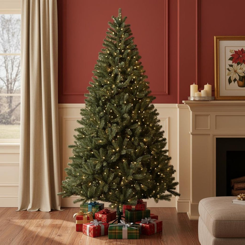 HomeRoots 7' Full Spruce Christmas Tree - Realistic, Lush Design with Pre-Lit LED Lights for Holiday Cheer 84 706782