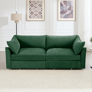 English Elm 2 Seater Sofa With Chic Crescent Armrests, Storage Drawers & Soft Chenille Fabric For Small Spaces W3041S00182