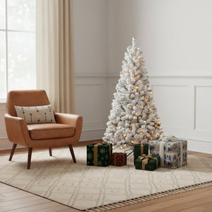 HomeRoots 6' Pre-Lit Flocked Spruce Christmas Tree - Elegant Winter Décor with Warm LED Glow for Any Space 72 706789