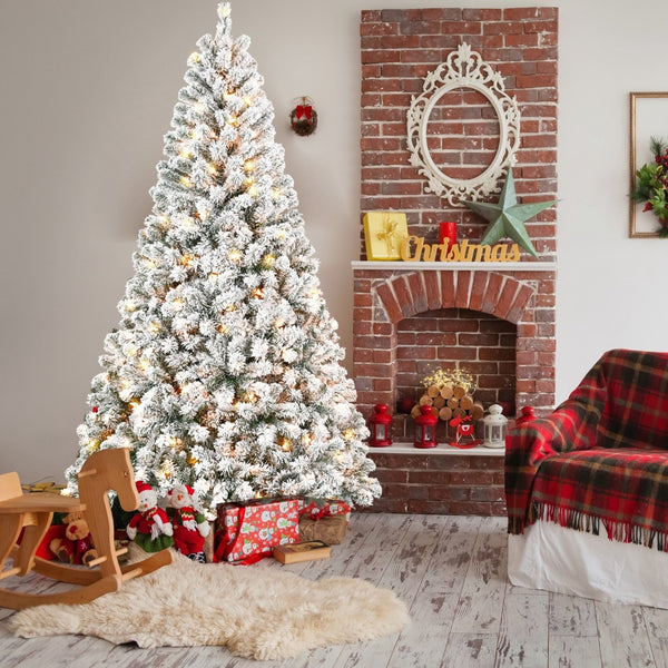 HomeRoots 6' Pre-Lit Flocked Spruce Christmas Tree - Elegant Winter Décor with Warm LED Glow for Any Space 72 706789