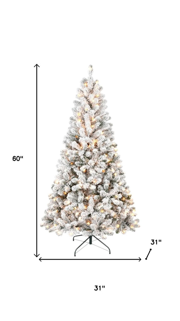 HomeRoots 6' Pre-Lit Flocked Spruce Christmas Tree - Elegant Winter Décor with Warm LED Glow for Any Space 72 706789