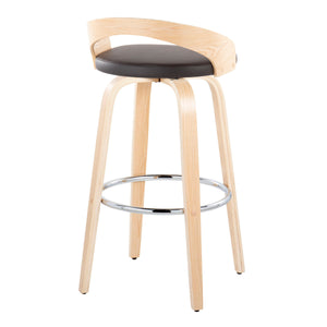 English Elm Grotto 30" Modern Fixed-Height Barstool Set With Swivel, Brown Faux Leather & Natural Wood Legs B202S00595