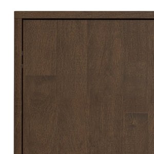 English Elm Harper Walnut Brown 3-Door Sideboard Buffet – Solid Rubberwood, Mid-Century Tapered Legs, Storage B136P235248