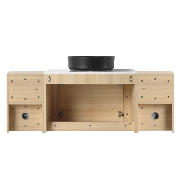 English Elm 54'' Wall-Mounted Bathroom Vanity With Elegant Ceramic Sink, Soft-Close Doors, Modern Shelving & More! W999S00476