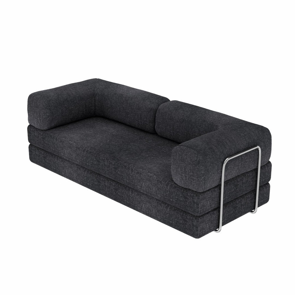 HomeRoots 82" Blue Chenille Convertible Futon Sofa - Modern Multi-Functional Sleeper for Any Living Space 706808