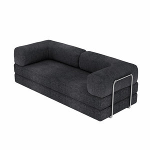HomeRoots 82" Blue Chenille Convertible Futon Sofa - Modern Multi-Functional Sleeper for Any Living Space 706808