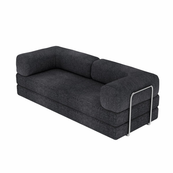 HomeRoots 82" Blue Chenille Convertible Futon Sofa - Modern Multi-Functional Sleeper for Any Living Space 706808