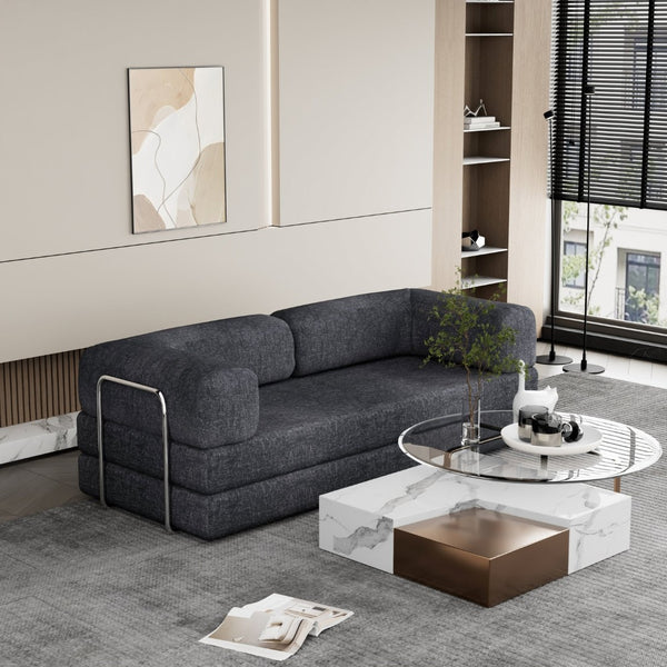 HomeRoots 82" Blue Chenille Convertible Futon Sofa - Modern Multi-Functional Sleeper for Any Living Space 706808